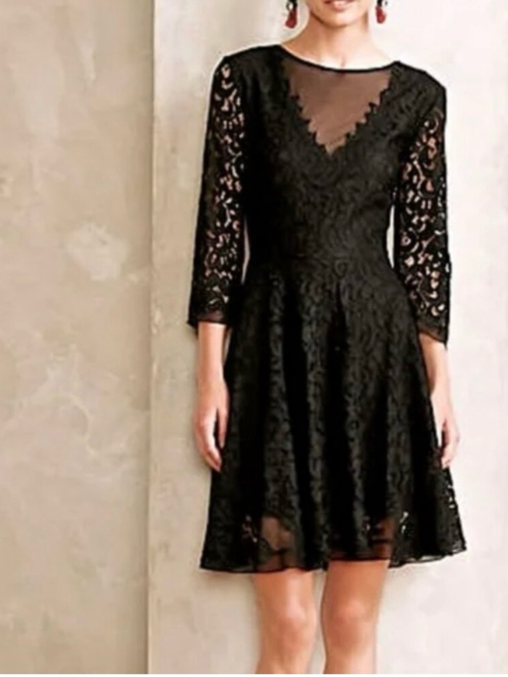 Saylor Zenaida Elegant Black Lace Mini Dress - Size Medium